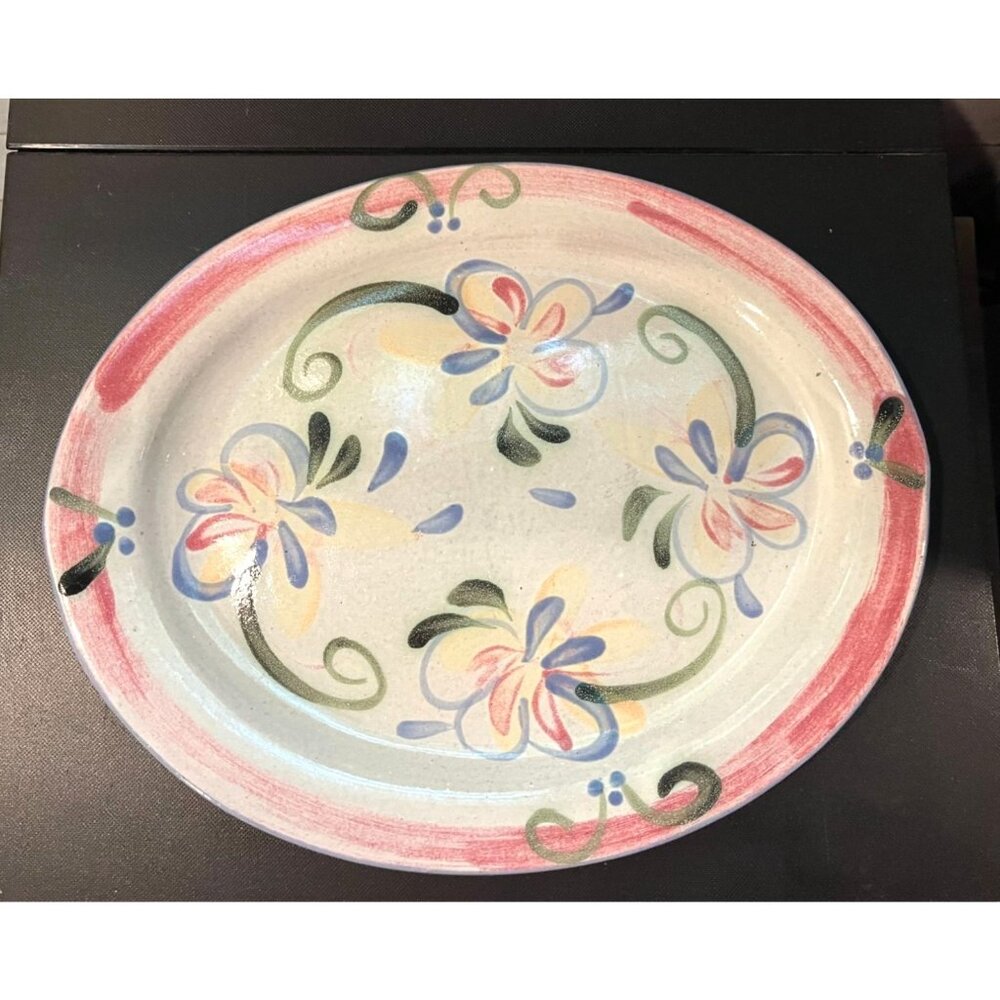 TPG Hand-Painted Terracotta Platter With Butterfly Pattern & Pastel Colors 12" x